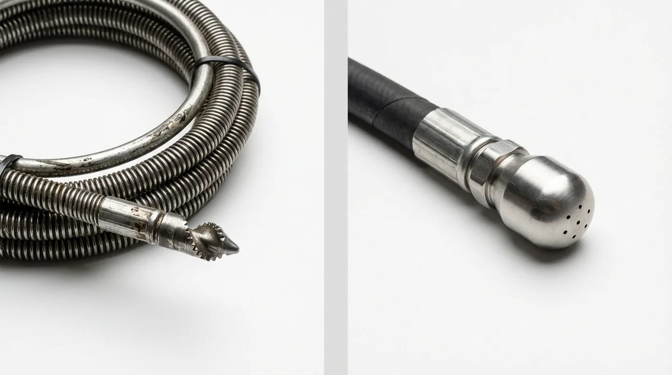 Drain snake cable and hydro jetting nozzle used for drain cleaning in Clintondale, NY