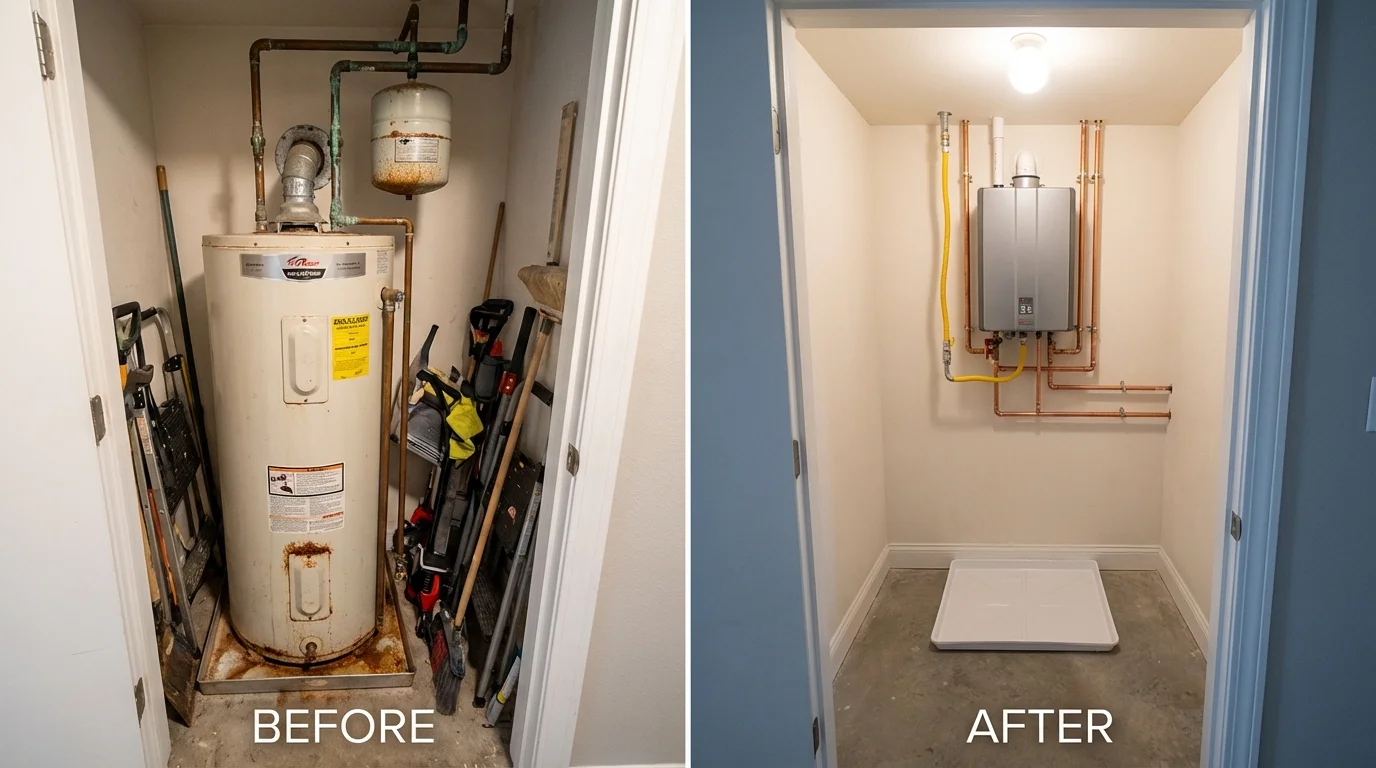 Tank water heater versus wall-mounted tankless unit comparison for Clintondale, NY homeowners