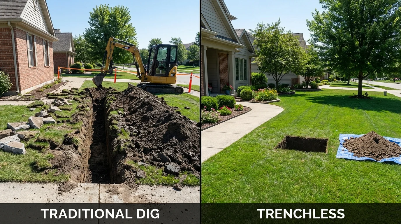 Trenchless sewer repair with minimal yard damage versus traditional excavation in Clintondale, NY